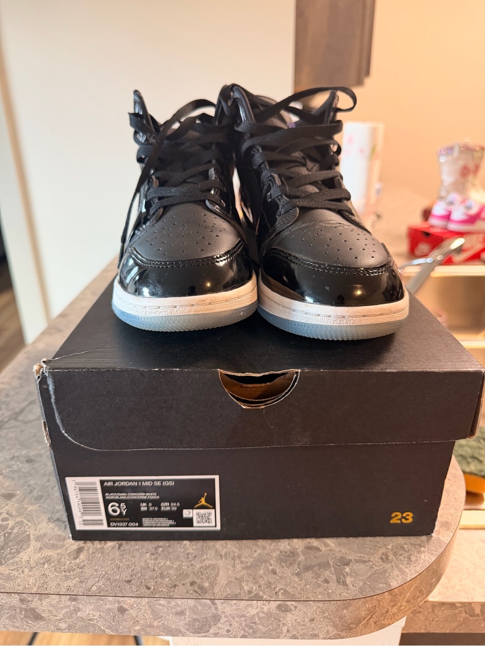 Jordan Kids Black Patent High-Top Sneakers